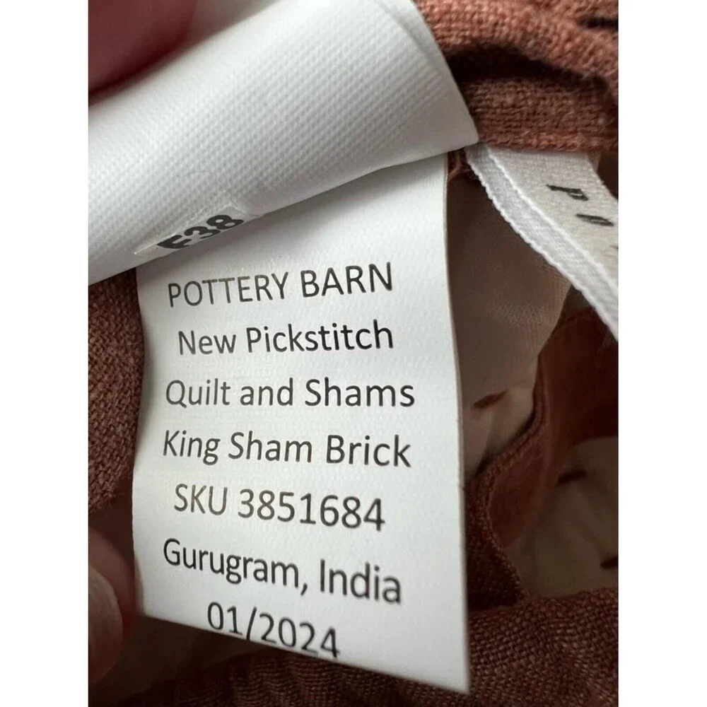 Pottery Barn Pickstitch King Pillow Sham Cotton Linen BRICK GREAT Condition
